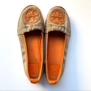 Tory Burch  Burlap Orange Detail Slip On Shoes